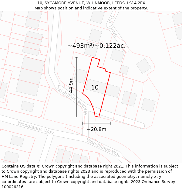 10, SYCAMORE AVENUE, WHINMOOR, LEEDS, LS14 2EX: Plot and title map