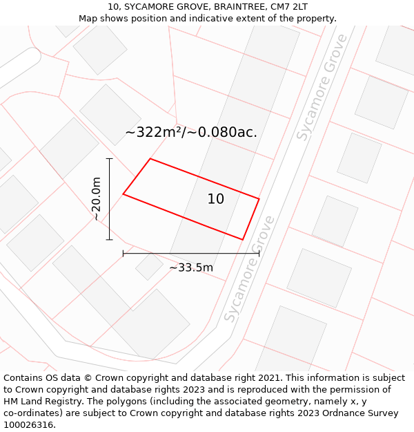 10, SYCAMORE GROVE, BRAINTREE, CM7 2LT: Plot and title map