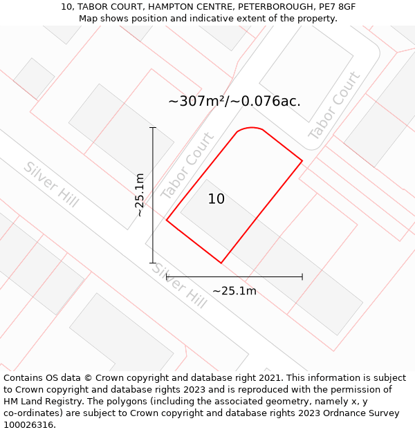 10, TABOR COURT, HAMPTON CENTRE, PETERBOROUGH, PE7 8GF: Plot and title map