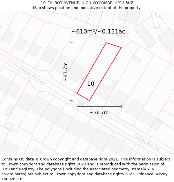 10, TALBOT AVENUE, HIGH WYCOMBE, HP13 5HZ: Plot and title map