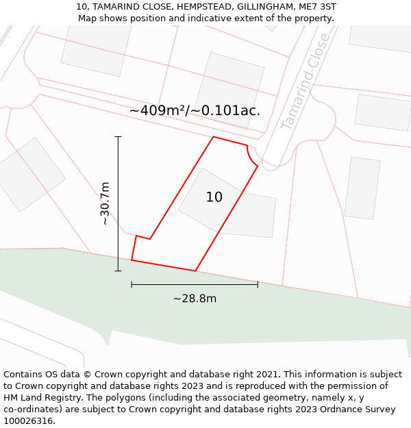 10, TAMARIND CLOSE, HEMPSTEAD, GILLINGHAM, ME7 3ST: Plot and title map