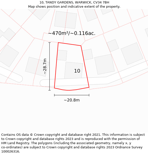 10, TANDY GARDENS, WARWICK, CV34 7BH: Plot and title map