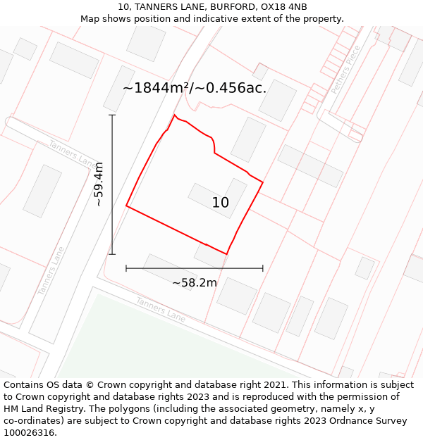 10, TANNERS LANE, BURFORD, OX18 4NB: Plot and title map