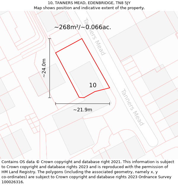 10, TANNERS MEAD, EDENBRIDGE, TN8 5JY: Plot and title map