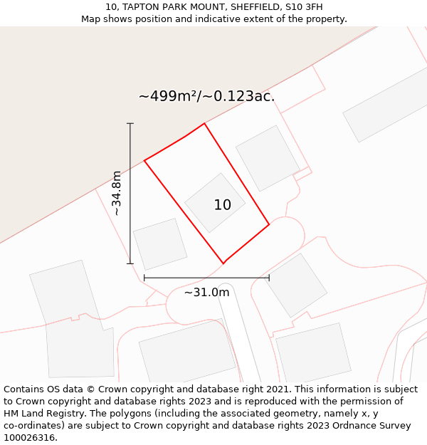 10, TAPTON PARK MOUNT, SHEFFIELD, S10 3FH: Plot and title map