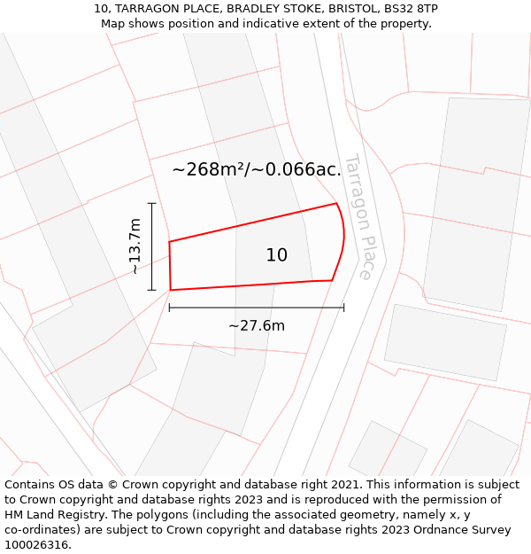 10, TARRAGON PLACE, BRADLEY STOKE, BRISTOL, BS32 8TP: Plot and title map