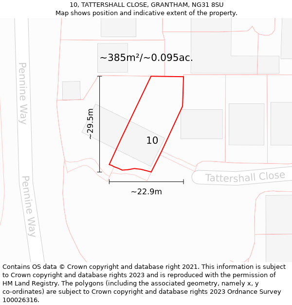 10, TATTERSHALL CLOSE, GRANTHAM, NG31 8SU: Plot and title map