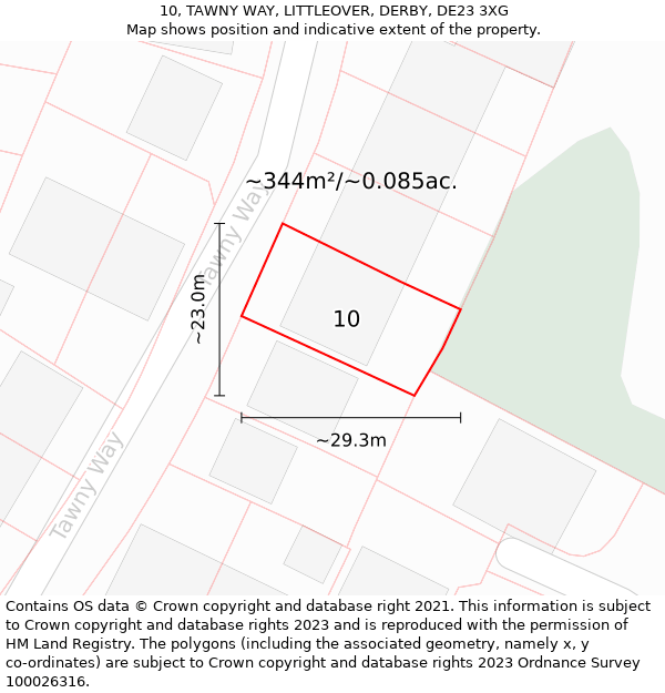 10, TAWNY WAY, LITTLEOVER, DERBY, DE23 3XG: Plot and title map