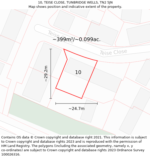 10, TEISE CLOSE, TUNBRIDGE WELLS, TN2 5JN: Plot and title map