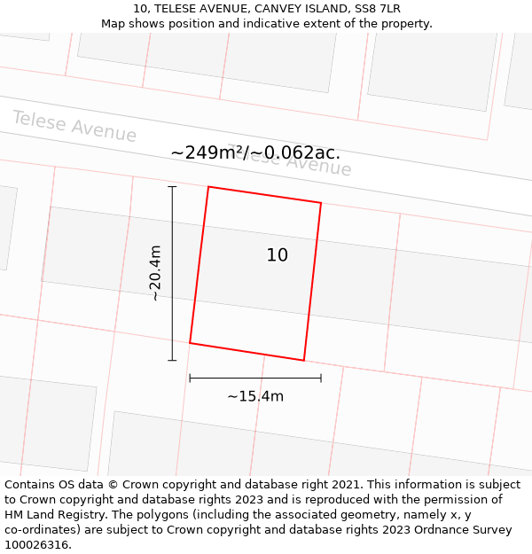 10, TELESE AVENUE, CANVEY ISLAND, SS8 7LR: Plot and title map