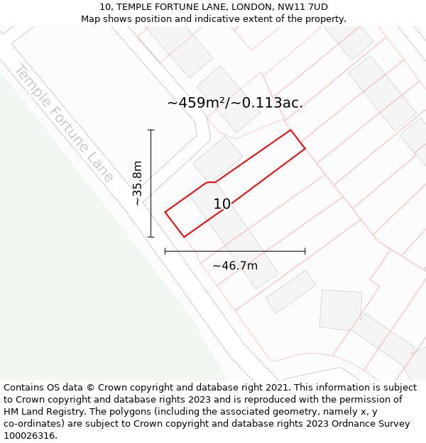 10, TEMPLE FORTUNE LANE, LONDON, NW11 7UD: Plot and title map