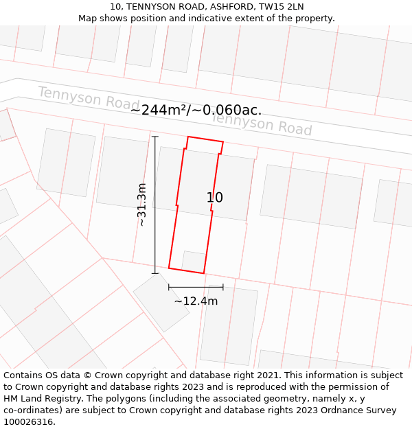 10, TENNYSON ROAD, ASHFORD, TW15 2LN: Plot and title map