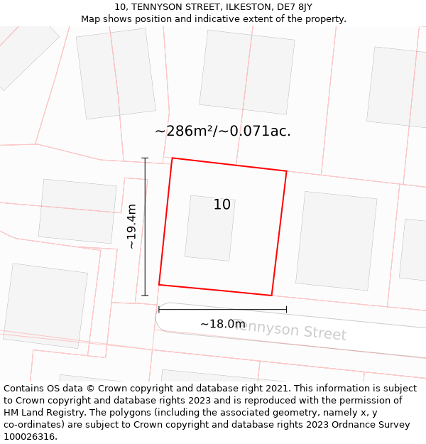 10, TENNYSON STREET, ILKESTON, DE7 8JY: Plot and title map