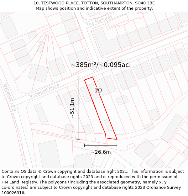 10, TESTWOOD PLACE, TOTTON, SOUTHAMPTON, SO40 3BE: Plot and title map