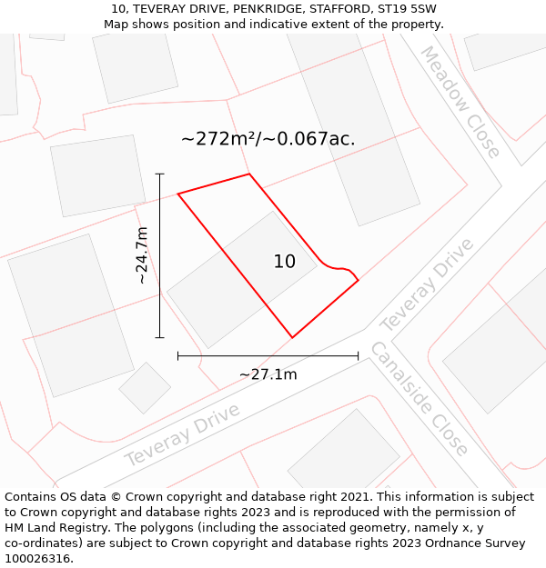 10, TEVERAY DRIVE, PENKRIDGE, STAFFORD, ST19 5SW: Plot and title map