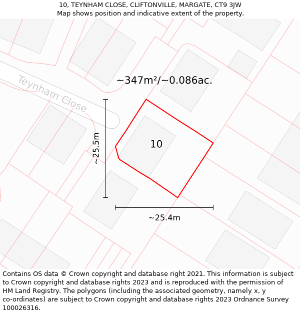 10, TEYNHAM CLOSE, CLIFTONVILLE, MARGATE, CT9 3JW: Plot and title map