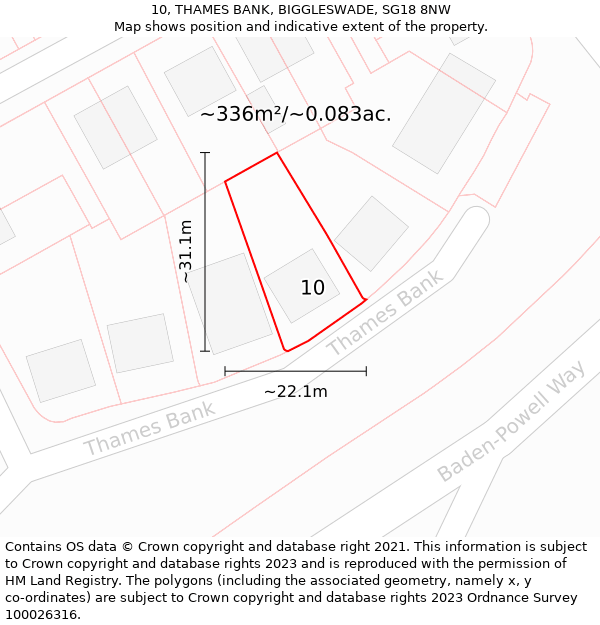 10, THAMES BANK, BIGGLESWADE, SG18 8NW: Plot and title map