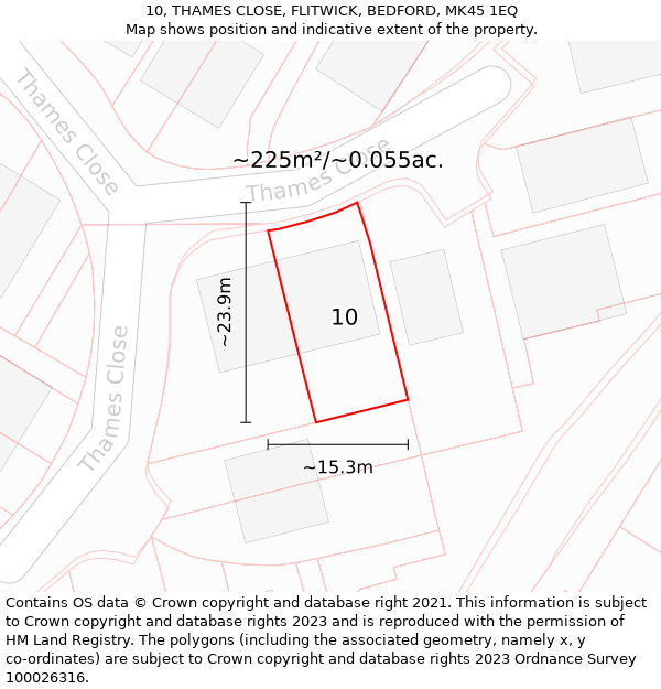 10, THAMES CLOSE, FLITWICK, BEDFORD, MK45 1EQ: Plot and title map