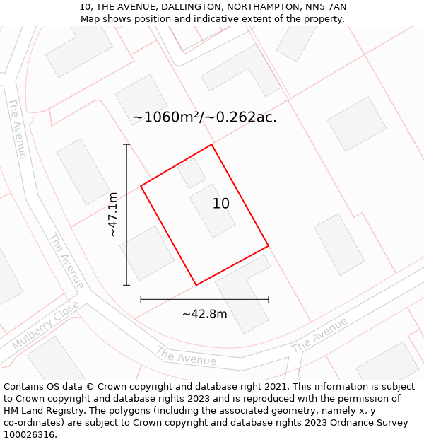 10, THE AVENUE, DALLINGTON, NORTHAMPTON, NN5 7AN: Plot and title map