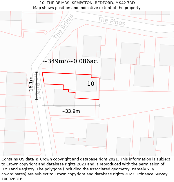 10, THE BRIARS, KEMPSTON, BEDFORD, MK42 7RD: Plot and title map