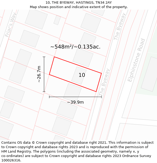 10, THE BYEWAY, HASTINGS, TN34 2AY: Plot and title map