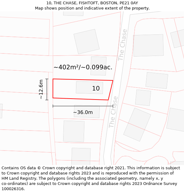 10, THE CHASE, FISHTOFT, BOSTON, PE21 0AY: Plot and title map