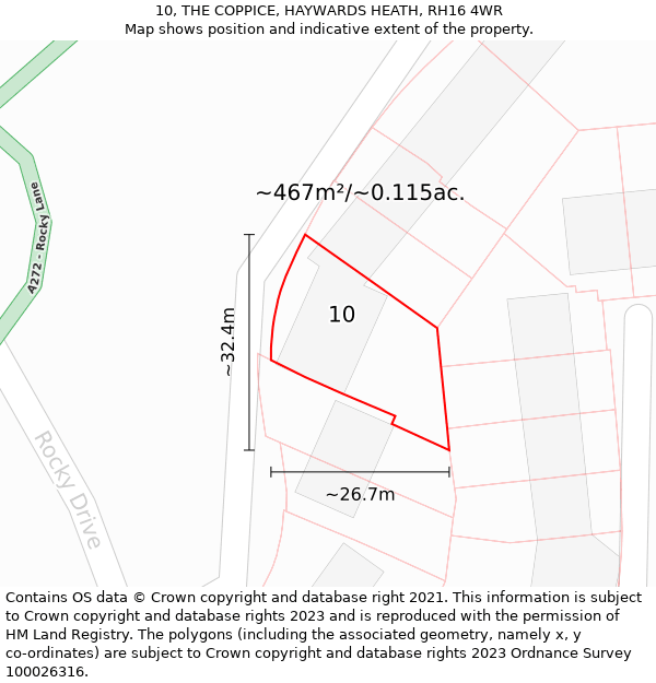 10, THE COPPICE, HAYWARDS HEATH, RH16 4WR: Plot and title map