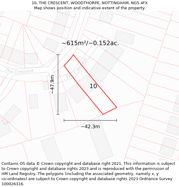 10, THE CRESCENT, WOODTHORPE, NOTTINGHAM, NG5 4FX: Plot and title map