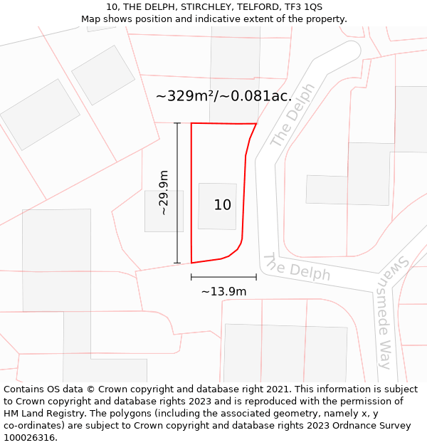 10, THE DELPH, STIRCHLEY, TELFORD, TF3 1QS: Plot and title map