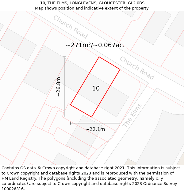 10, THE ELMS, LONGLEVENS, GLOUCESTER, GL2 0BS: Plot and title map