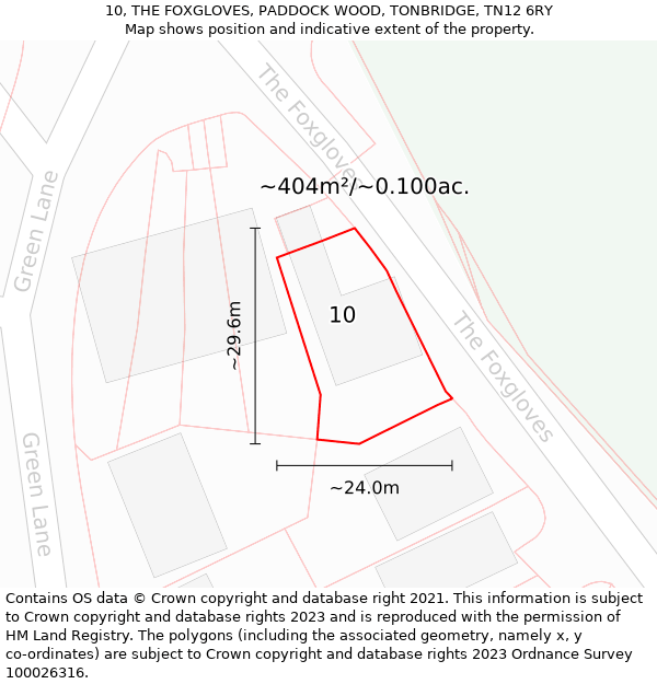 10, THE FOXGLOVES, PADDOCK WOOD, TONBRIDGE, TN12 6RY: Plot and title map