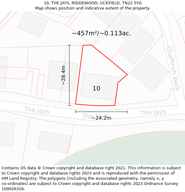 10, THE JAYS, RIDGEWOOD, UCKFIELD, TN22 5YG: Plot and title map