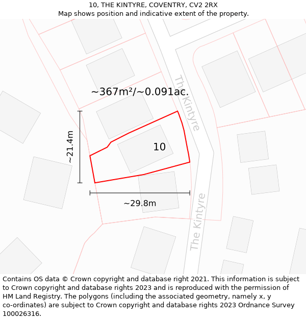 10, THE KINTYRE, COVENTRY, CV2 2RX: Plot and title map
