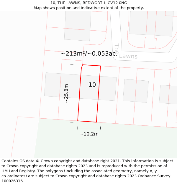 10, THE LAWNS, BEDWORTH, CV12 0NG: Plot and title map