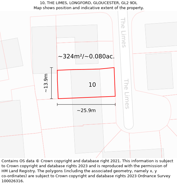 10, THE LIMES, LONGFORD, GLOUCESTER, GL2 9DL: Plot and title map