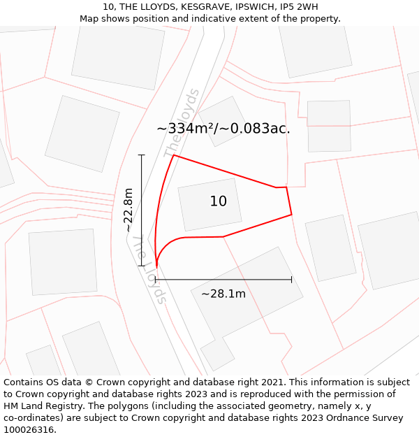 10, THE LLOYDS, KESGRAVE, IPSWICH, IP5 2WH: Plot and title map