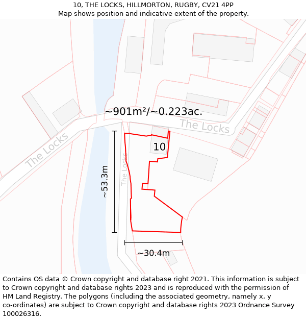 10, THE LOCKS, HILLMORTON, RUGBY, CV21 4PP: Plot and title map