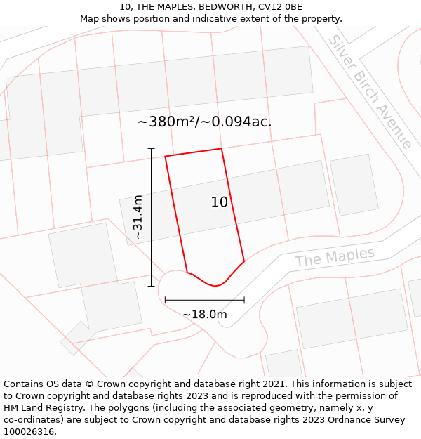 10, THE MAPLES, BEDWORTH, CV12 0BE: Plot and title map