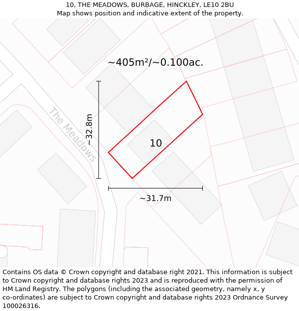 10, THE MEADOWS, BURBAGE, HINCKLEY, LE10 2BU: Plot and title map