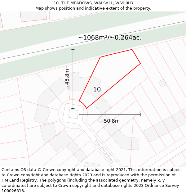 10, THE MEADOWS, WALSALL, WS9 0LB: Plot and title map