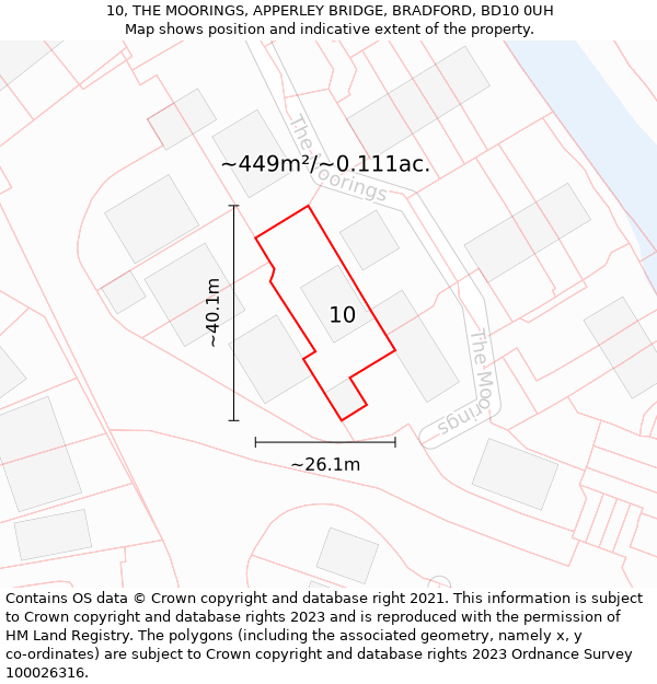 10, THE MOORINGS, APPERLEY BRIDGE, BRADFORD, BD10 0UH: Plot and title map