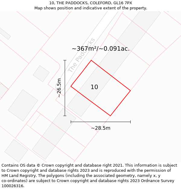 10, THE PADDOCKS, COLEFORD, GL16 7PX: Plot and title map