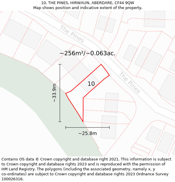 10, THE PINES, HIRWAUN, ABERDARE, CF44 9QW: Plot and title map