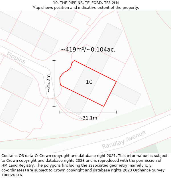 10, THE PIPPINS, TELFORD, TF3 2LN: Plot and title map