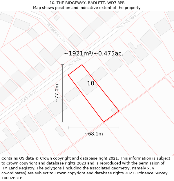 10, THE RIDGEWAY, RADLETT, WD7 8PR: Plot and title map