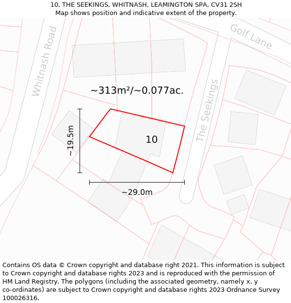 10, THE SEEKINGS, WHITNASH, LEAMINGTON SPA, CV31 2SH: Plot and title map