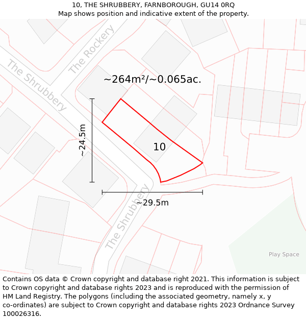 10, THE SHRUBBERY, FARNBOROUGH, GU14 0RQ: Plot and title map