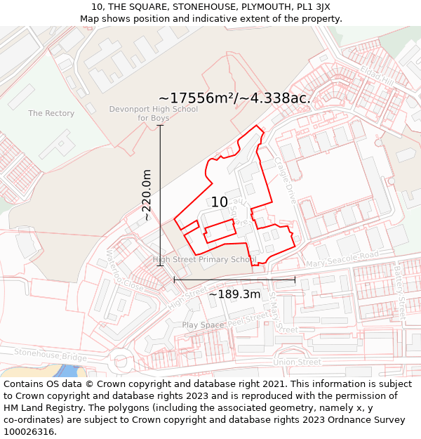 10, THE SQUARE, STONEHOUSE, PLYMOUTH, PL1 3JX: Plot and title map