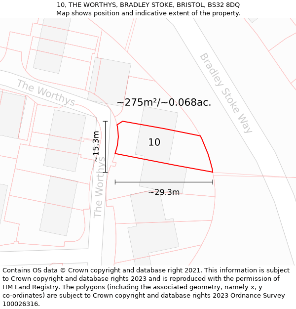 10, THE WORTHYS, BRADLEY STOKE, BRISTOL, BS32 8DQ: Plot and title map