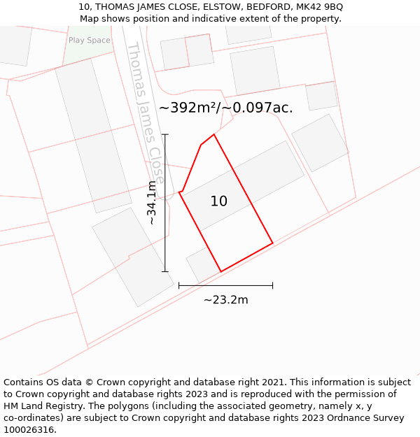 10, THOMAS JAMES CLOSE, ELSTOW, BEDFORD, MK42 9BQ: Plot and title map